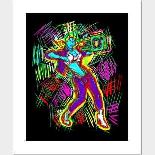 Alien Hip Hop Dancer with Boom Box Posters and Art